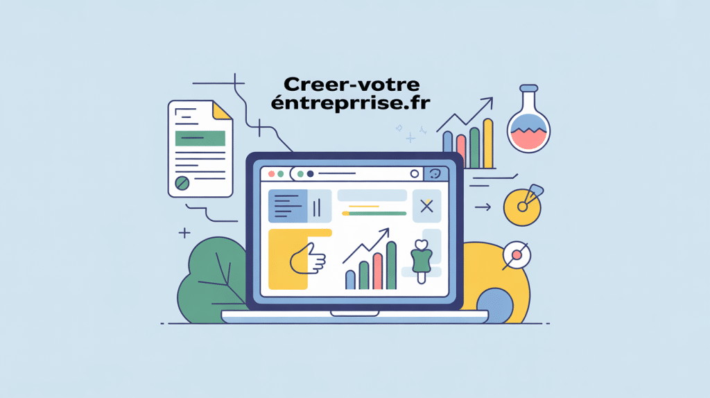 creez-votre-entreprise.fr illustration laptop et outils entrepreneur