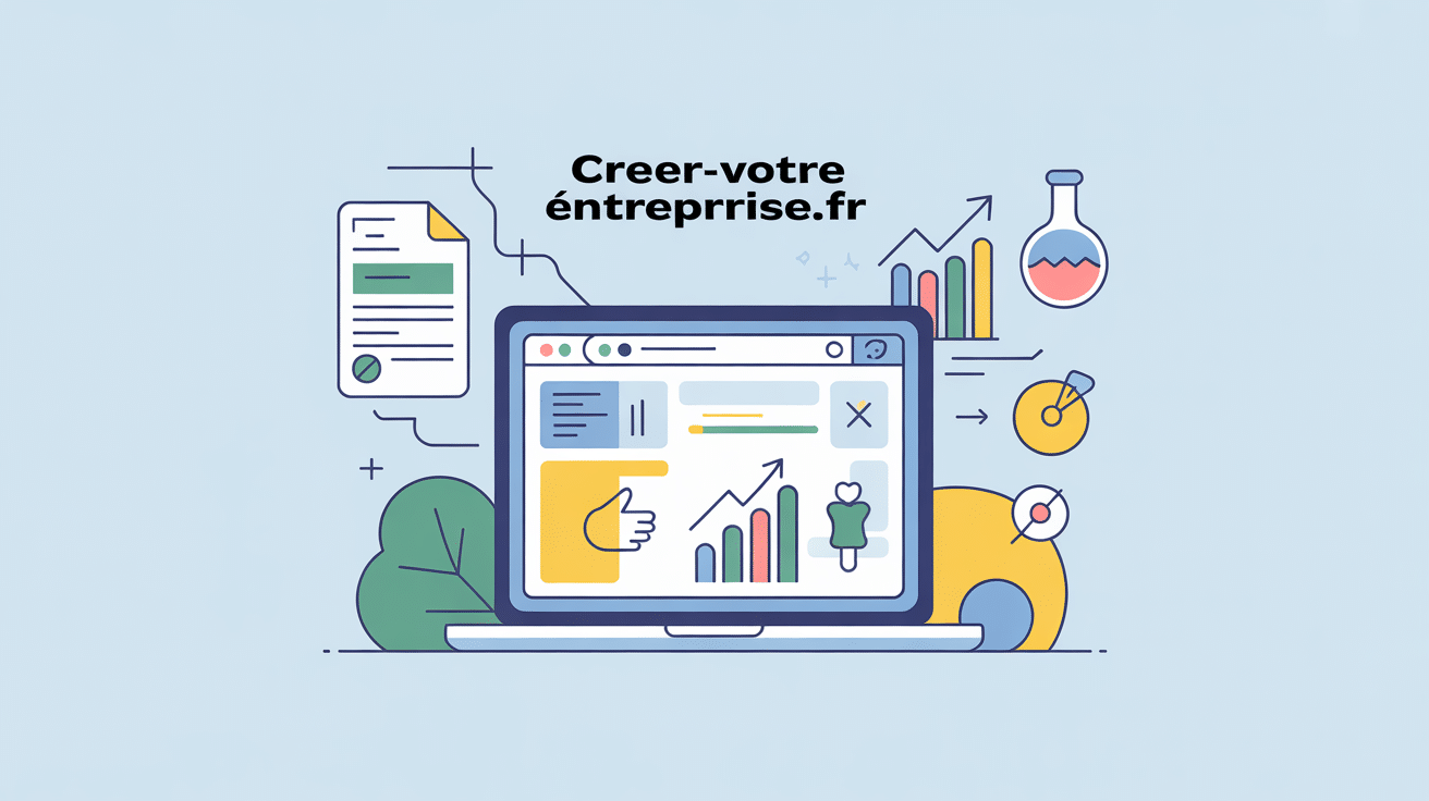 creez-votre-entreprise.fr illustration laptop et outils entrepreneur