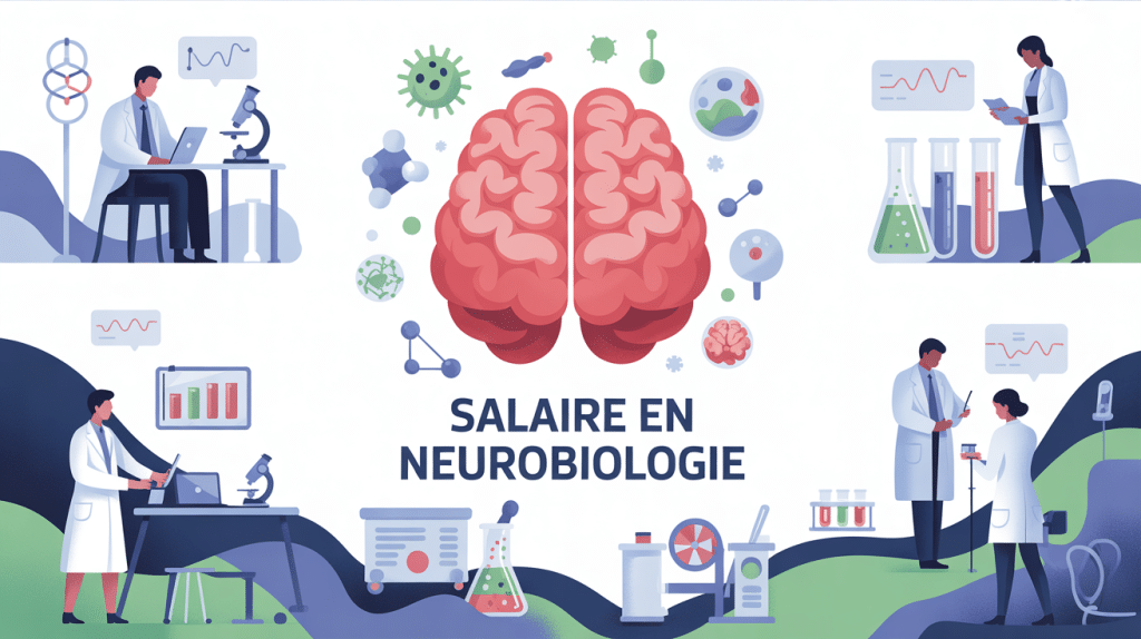 Illustration centrale cerveau et chercheurs, panorama neurobiologie salaire