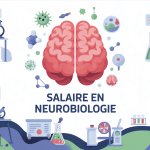 Illustration centrale cerveau et chercheurs, panorama neurobiologie salaire