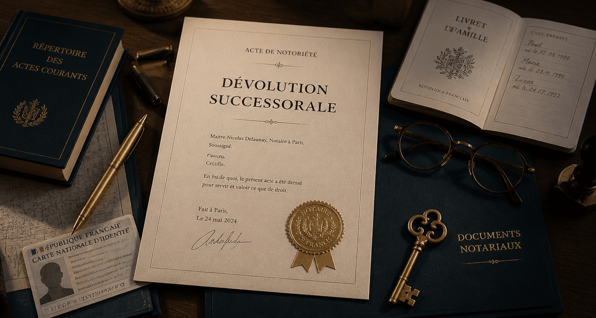acte dévolution successorale sur bureau avec documents