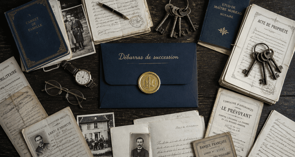 débarras succession table avec documents et objets