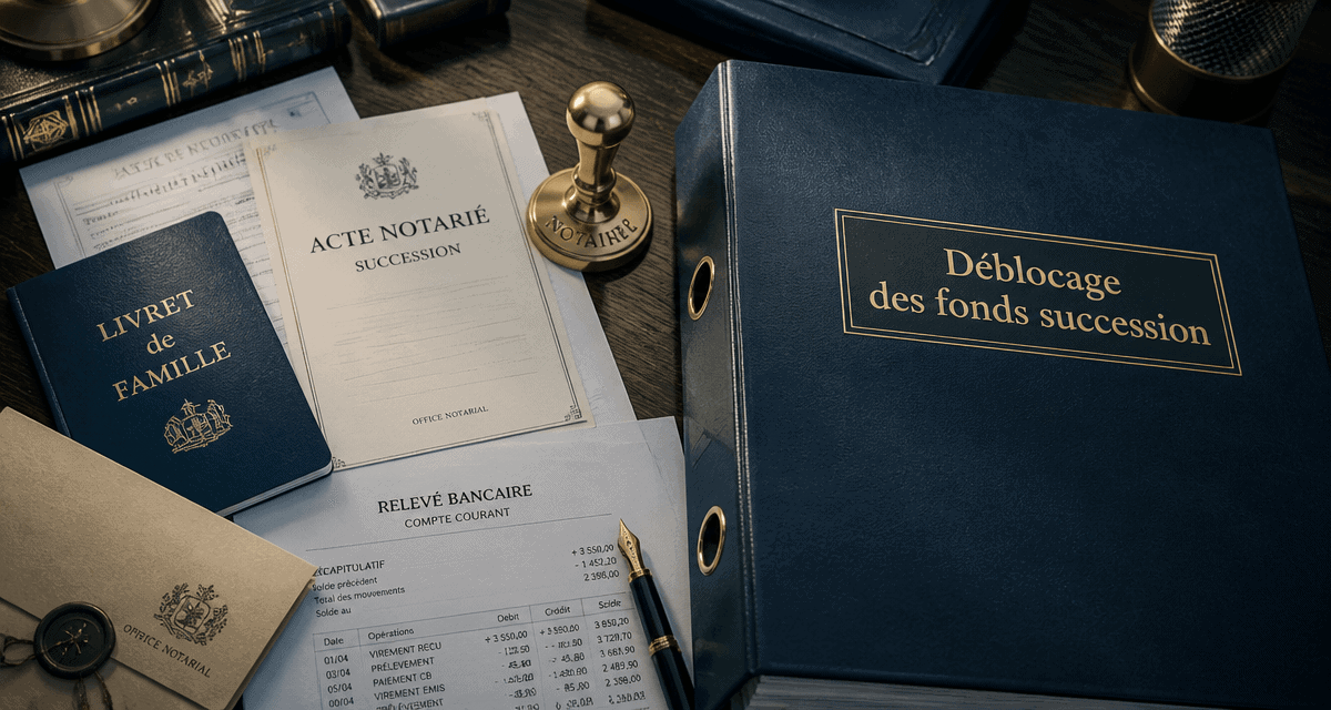 déblocage des fonds succession notaire, documents officiels sur table