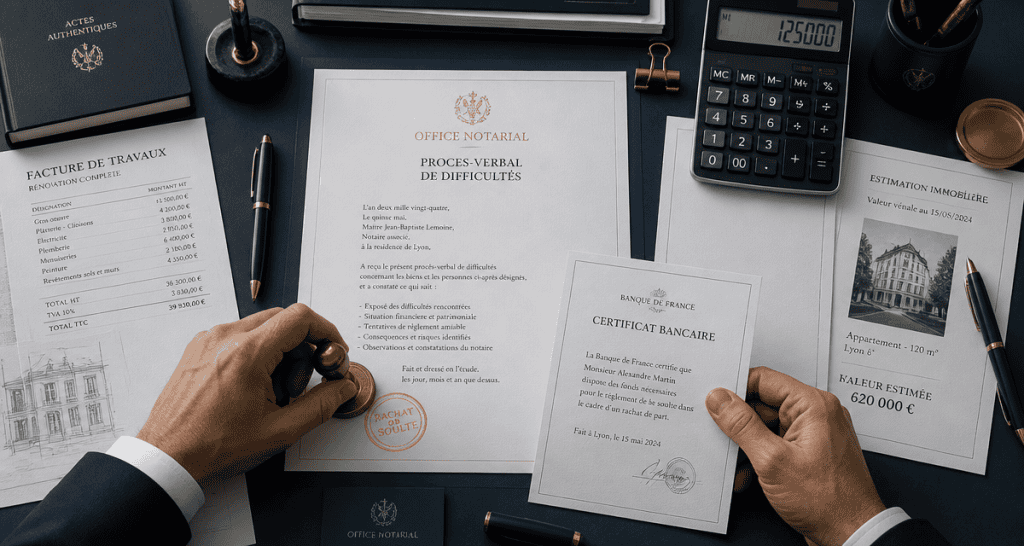 désaccord rachat de soulte documents notaire