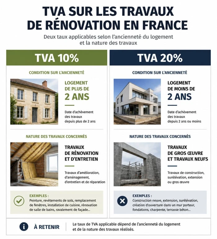Infographie des taux de TVA 10% ou 20% pour vos travaux de rénovation