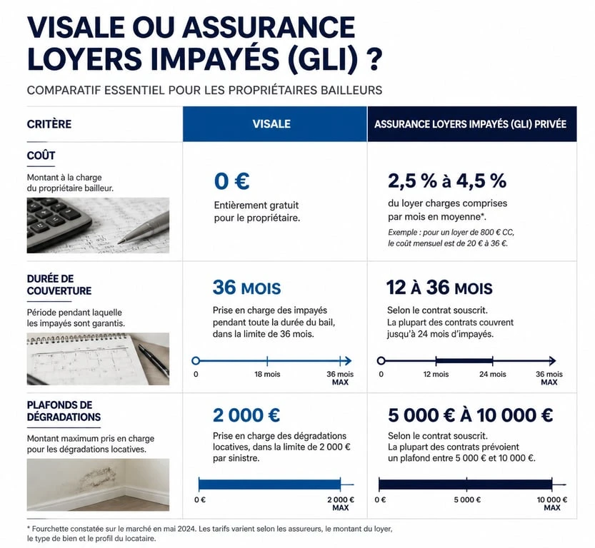 Tableau comparatif des avantages et inconvénients de la garantie Visale face à une assurance loyers impayés