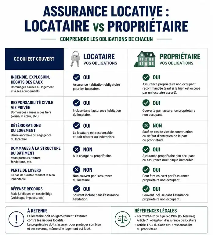 Tableau comparatif des obligations d'assurance habitation pour locataire et propriétaire