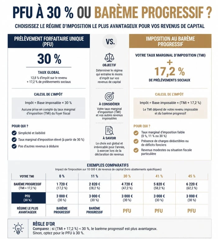 Comparatif fiscal entre le prélèvement forfaitaire libératoire ou imposition sur le revenu pour vos placements