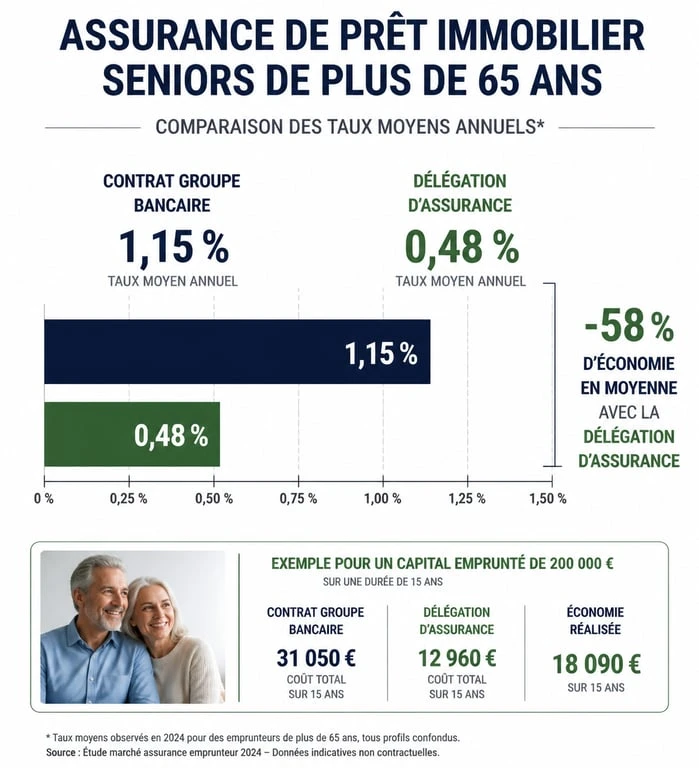 Comparatif des taux d'assurance de prêt immobilier après 65 ans : contrat groupe vs délégation d'assurance