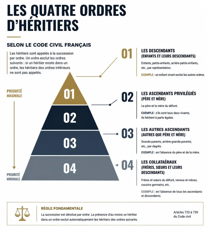 Schéma de la dévolution successorale et ordre des héritiers
