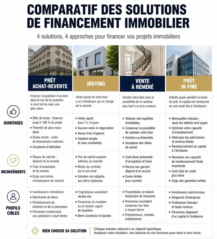 Infographie comparative des alternatives au prêt relais pour le financement immobilier