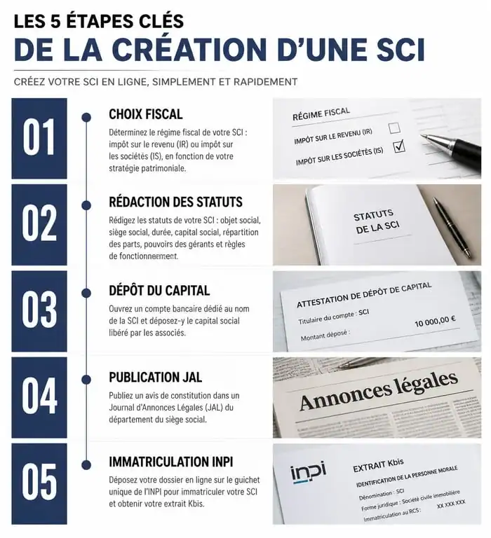 Étapes clés de la création d'une SCI en ligne