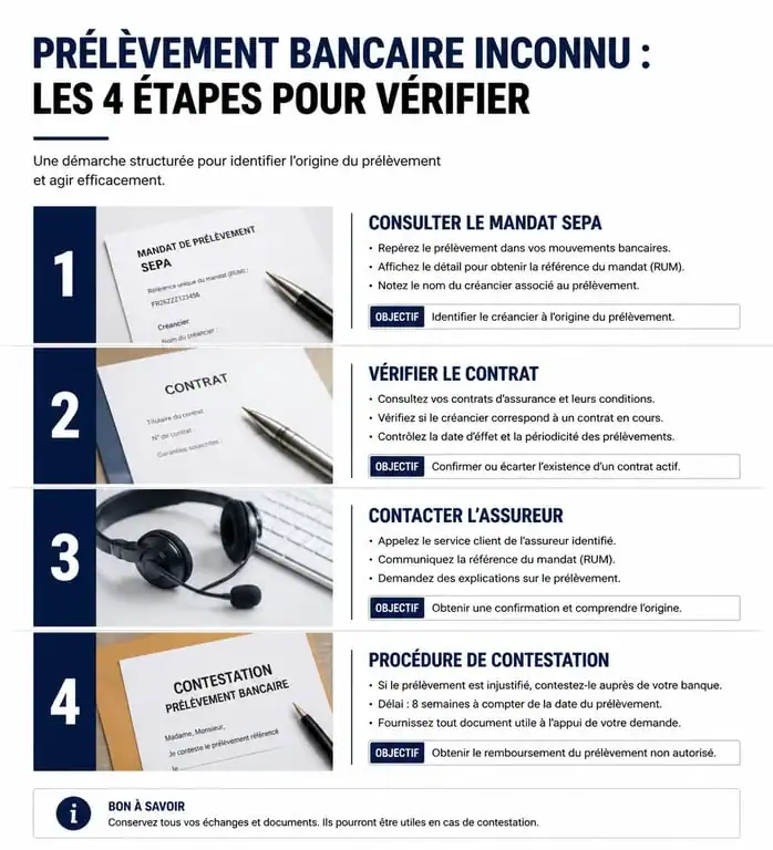 Étapes pour vérifier et contester un prélèvement Suravenir sur votre relevé bancaire