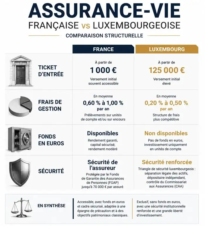 Comparatif des inconvénients et avantages assurance-vie française vs luxembourgeoise
