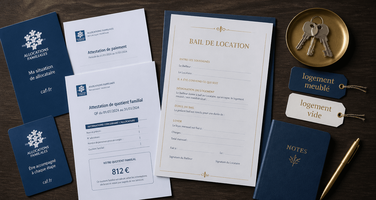 montant apl meublé et non meublé sur table avec documents caf et clés
