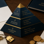 pyramide patrimoniale en papier sur bureau financier