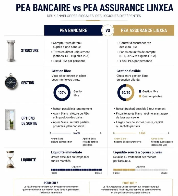 Comparatif PEA bancaire vs PEA assurance Linxea pour optimiser son investissement