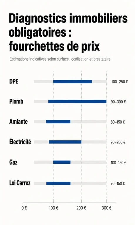 Tableau récapitulatif des prix des diagnostics immobiliers obligatoires pour une vente ou une location
