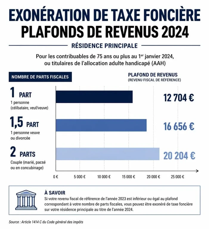 Tableau des plafonds de revenus pour l'exonération de taxe foncière
