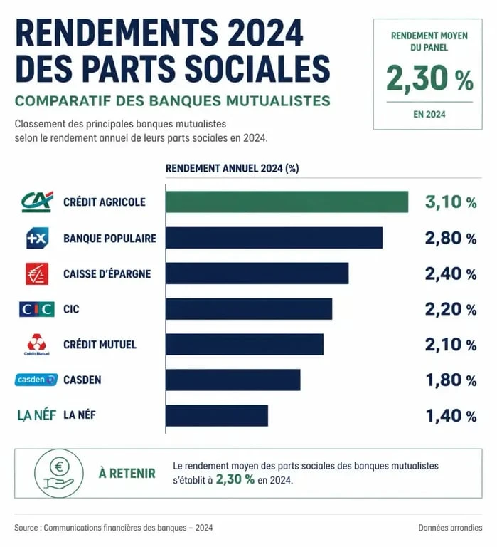 Comparatif des taux de rémunération des parts sociales Crédit Agricole et autres banques en 2024