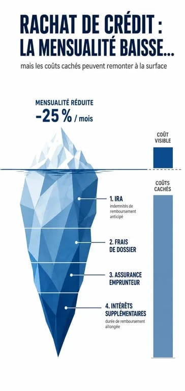 Infographie des pièges et coûts cachés du rachat de crédit