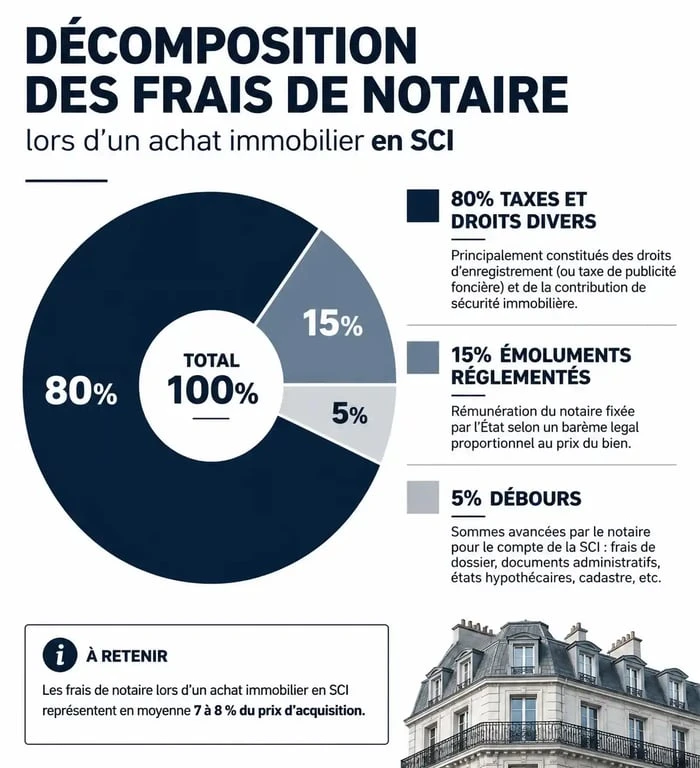 Décomposition des frais de notaire pour une SCI : taxes, émoluments et débours