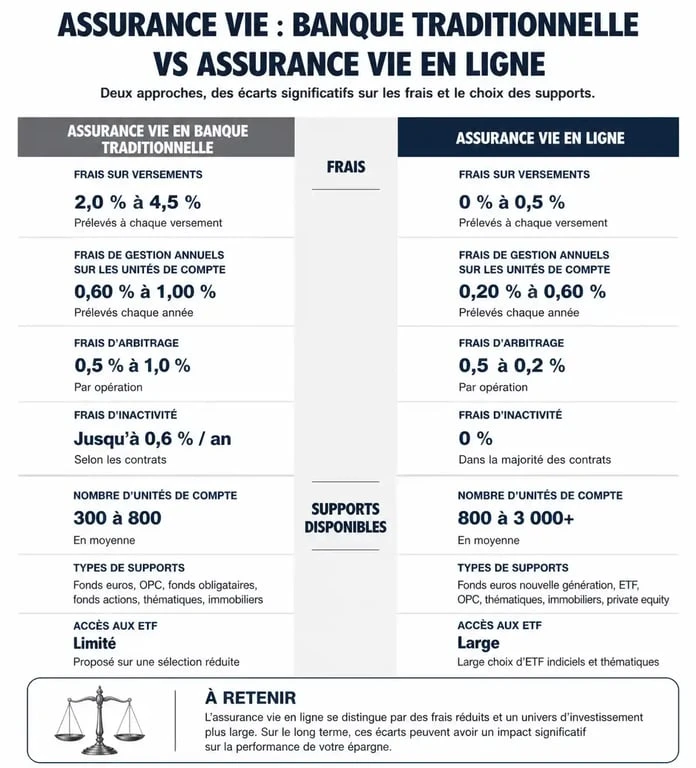 Comparatif assurance vie banque traditionnelle vs assurance vie en ligne