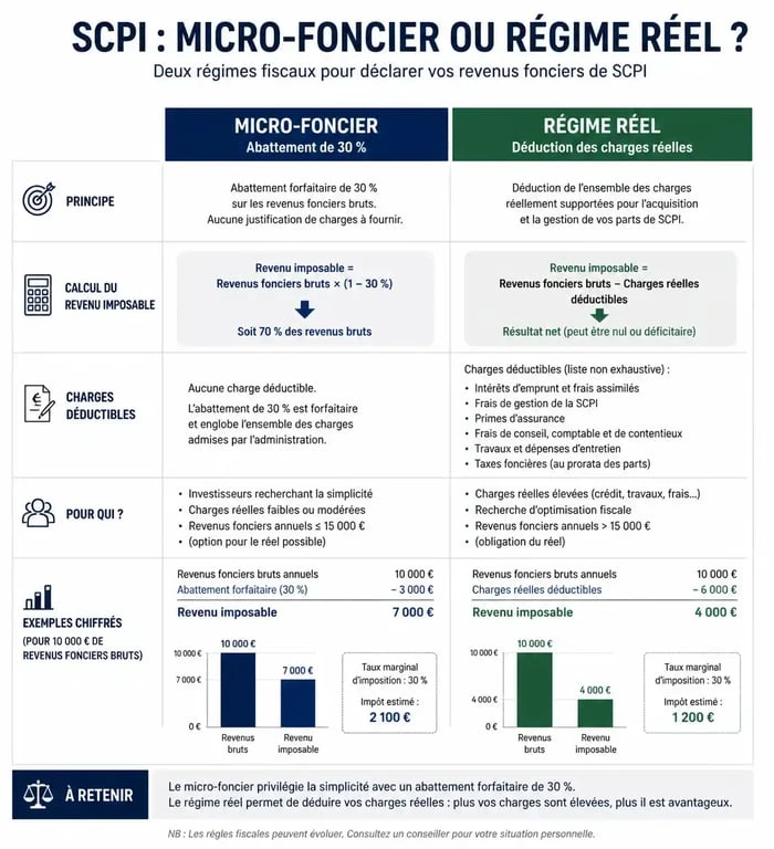 Comparatif des régimes fiscaux pour l'imposition SCPI : micro-foncier vs régime réel