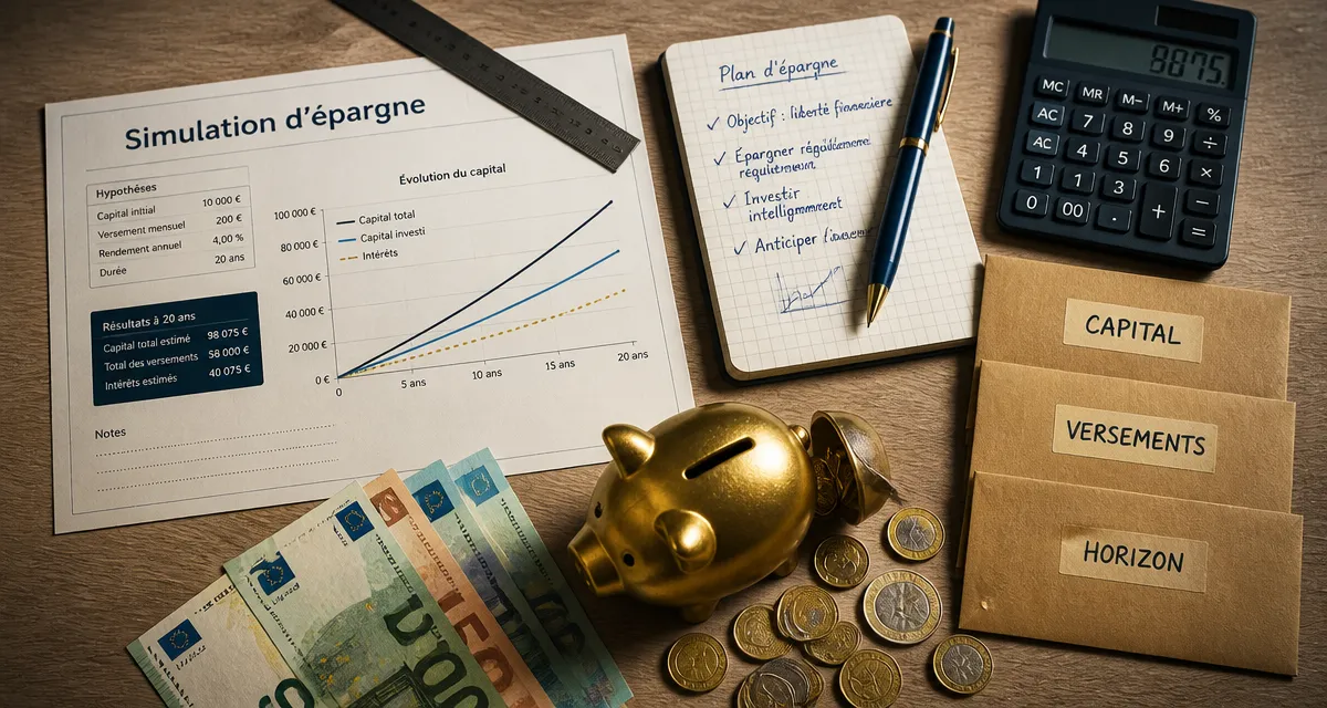 Epargne simulation sur table : capital, versements et horizon