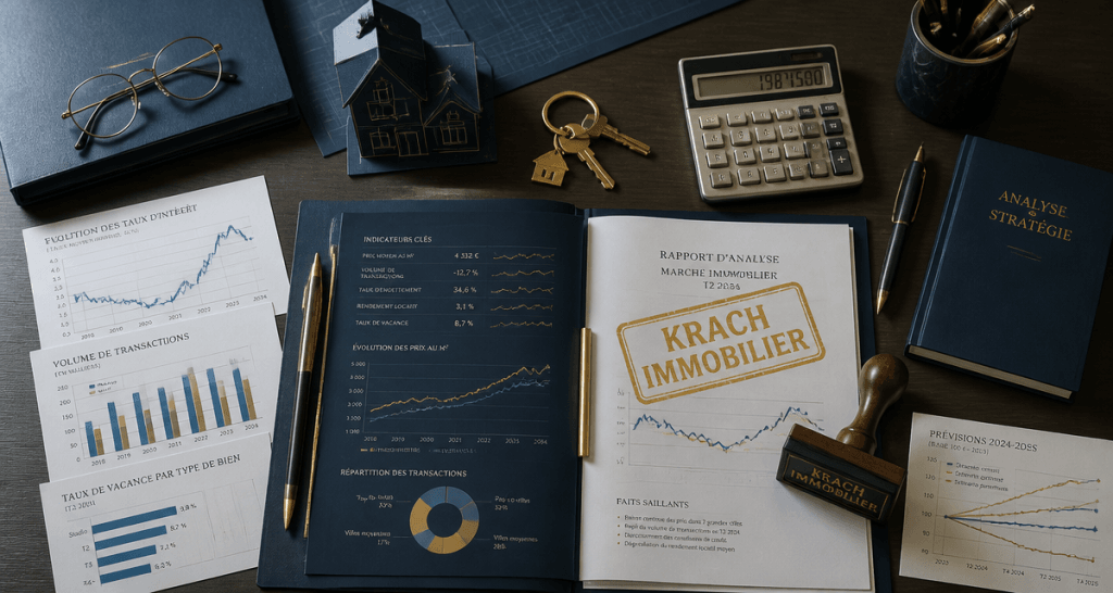 krach immobilier documents financiers et maquette maison