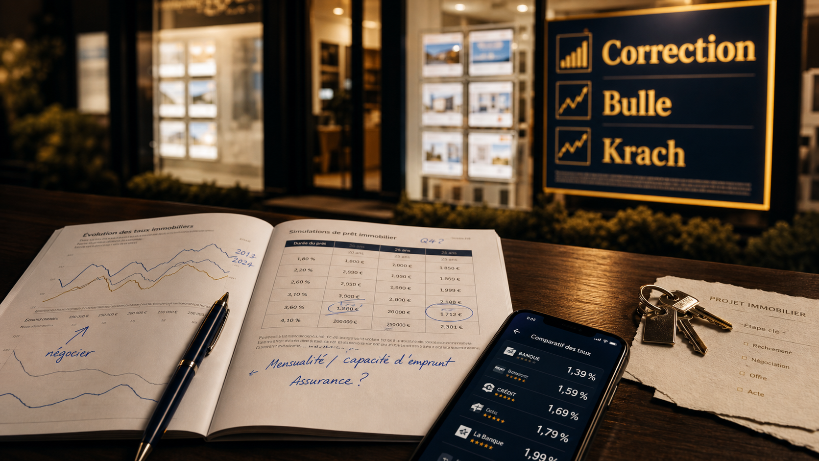 Chute immobilier : correction des prix immobiliers, taux et clés
