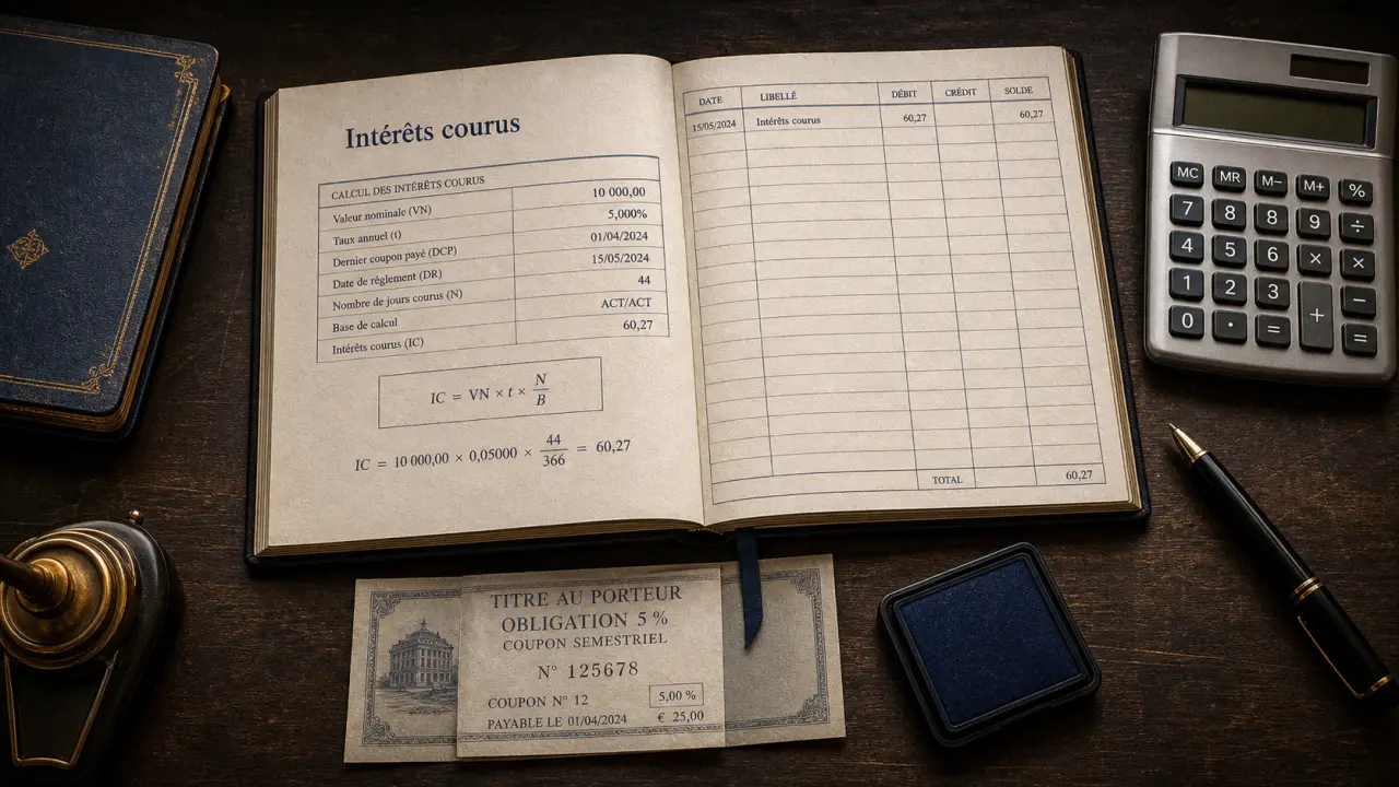 Photo : interet courus et calcul comptable sur feuille de calcul