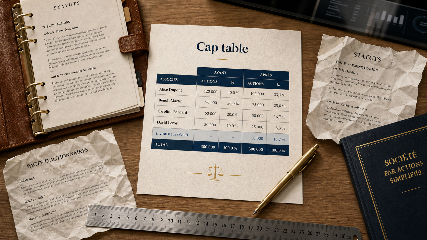 Table de capitalisation : dilution avant coût, avant/après