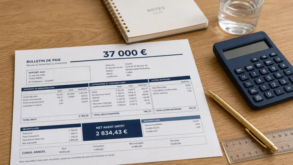 37 000 € brut en net : 2 374 € par mois dans le privé, 2 621 € dans le public