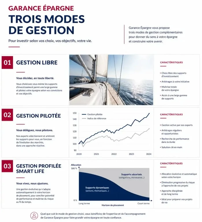Modes de gestion disponibles sur le contrat Garance assurance vie