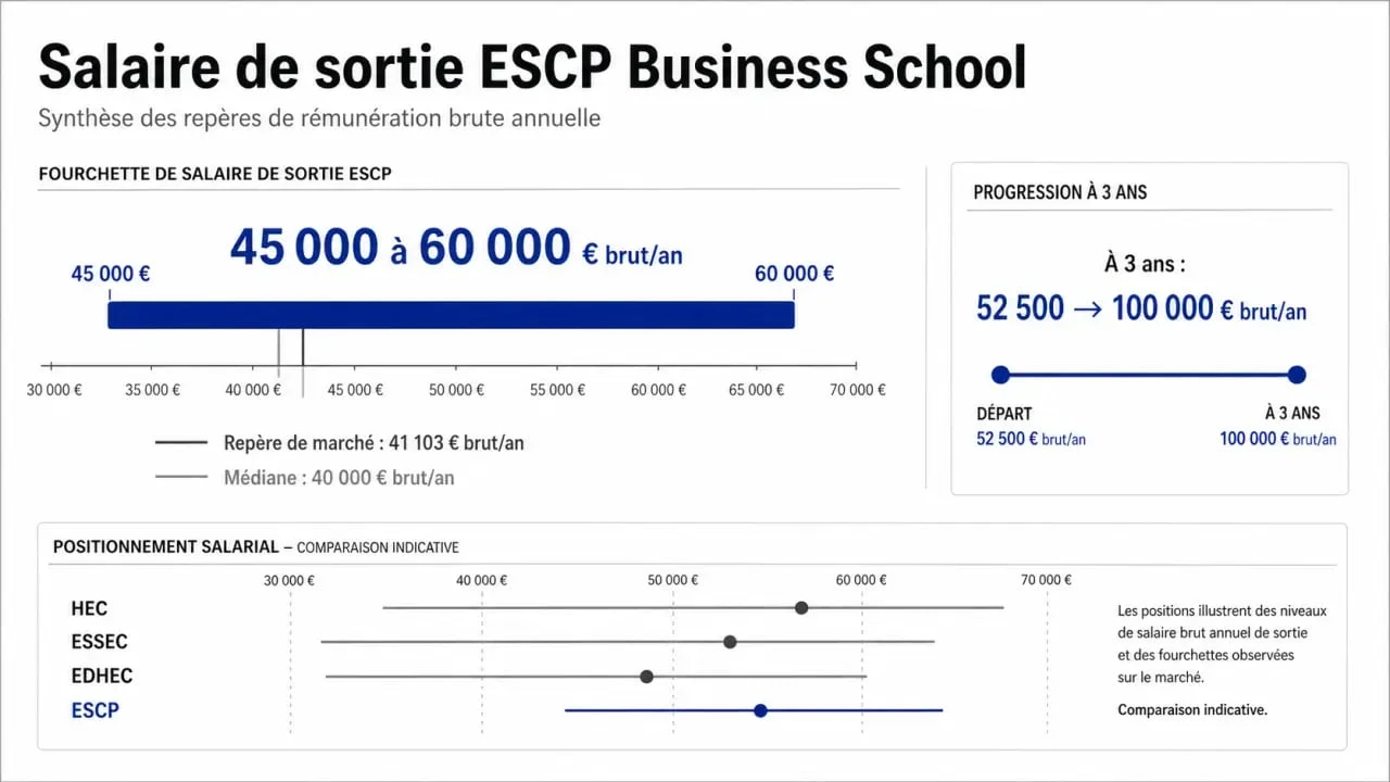 Salaire sortie ESCP comparé à la moyenne des écoles de commerce
