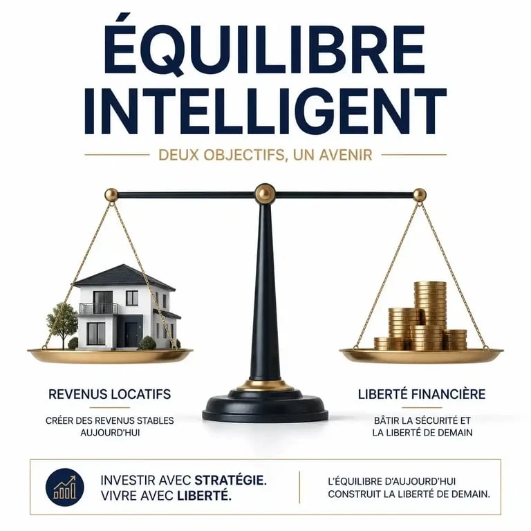 Illustration conceptuelle de l'équilibre financier pour un rentier immobilier