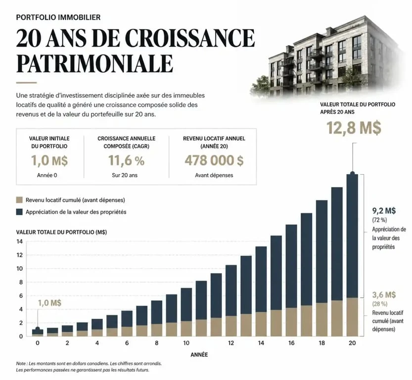Graphique illustrant la croissance d'un patrimoine pour devenir rentier immobilier