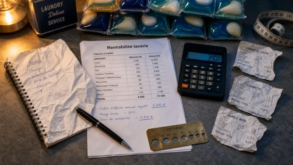 Rentabilité d’une laverie : 30 à 50 m², charges réelles et calcul avant d’investir