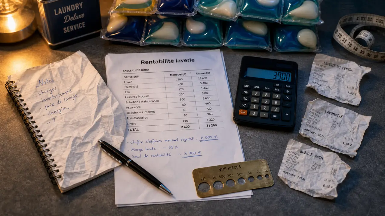Rentabilité laverie : calcul charges réelles et rentabilité 30 à 50 m²