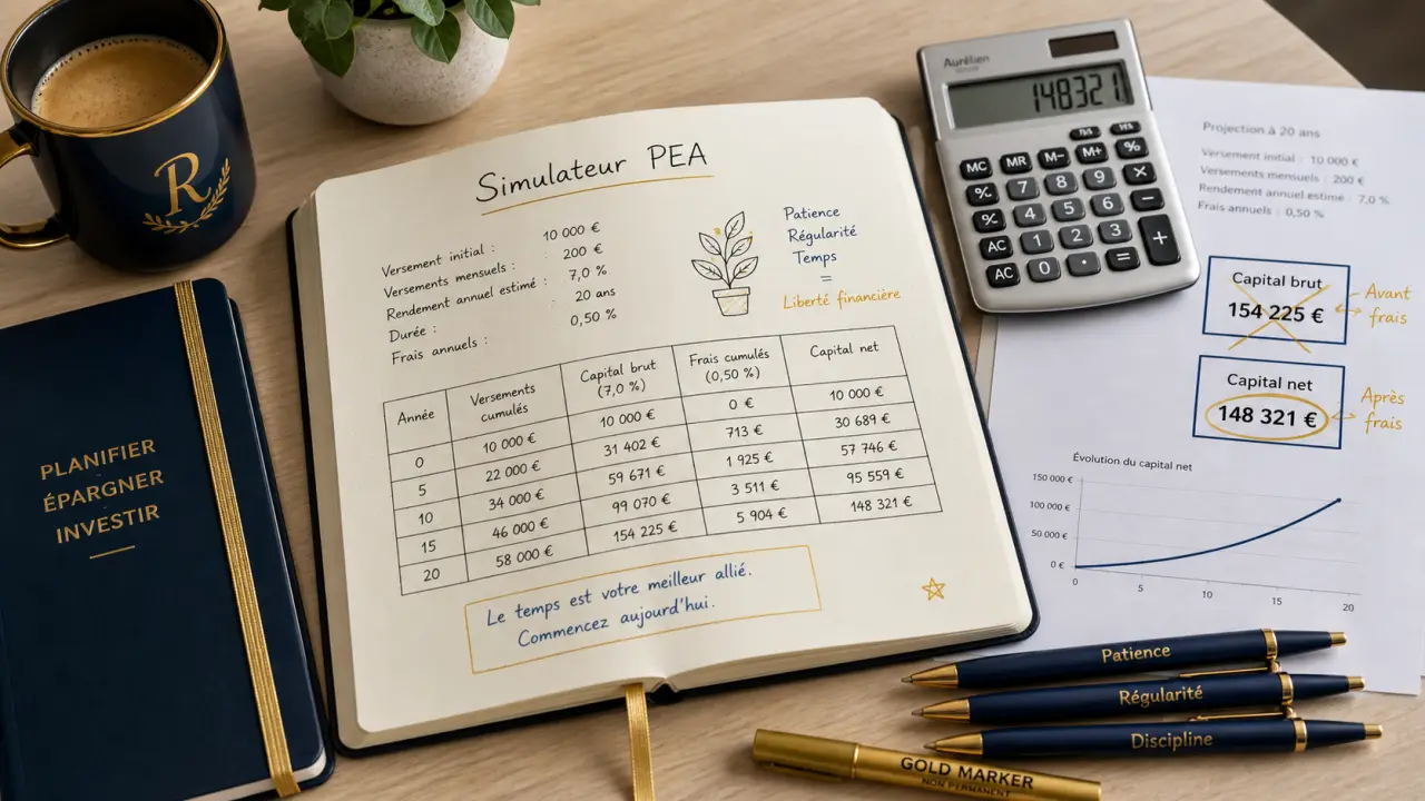 simulateur pea : capital brut et capital net, scénarios réalistes