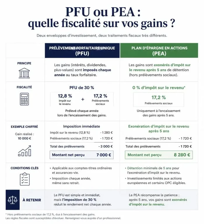 Comparatif fiscalité dividende 2026 : PFU vs PEA