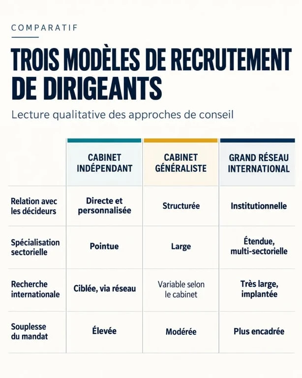 Comparaison entre un cabinet independent executive search, un cabinet généraliste et un grand réseau international