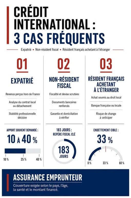 Crédit international : infographie comparative des profils, de l’apport et des contraintes d’assurance
