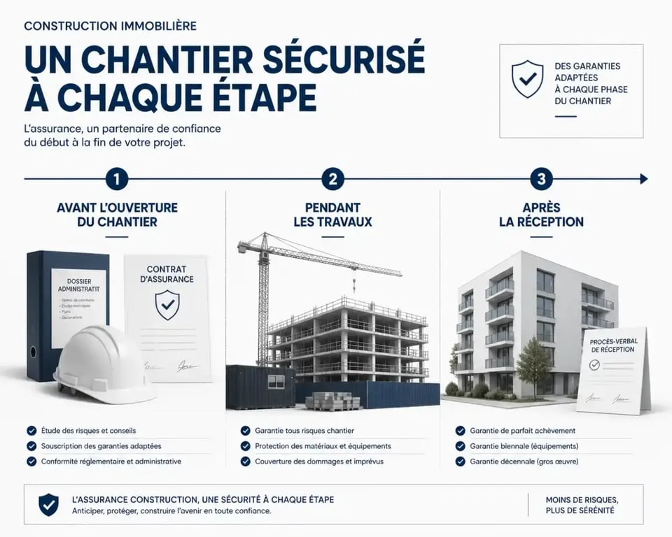 Sécuriser vos chantiers immobiliers avec les assurances professionnelles indispensables : chronologie des garanties avant, pendant et après le chantier