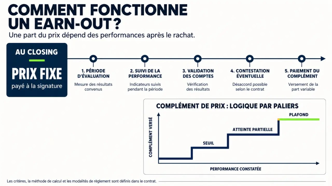 Rachat d’entreprise : comprendre l’earn-out et sécuriser le complément de prix grâce à un schéma des paliers et du cycle de paiement